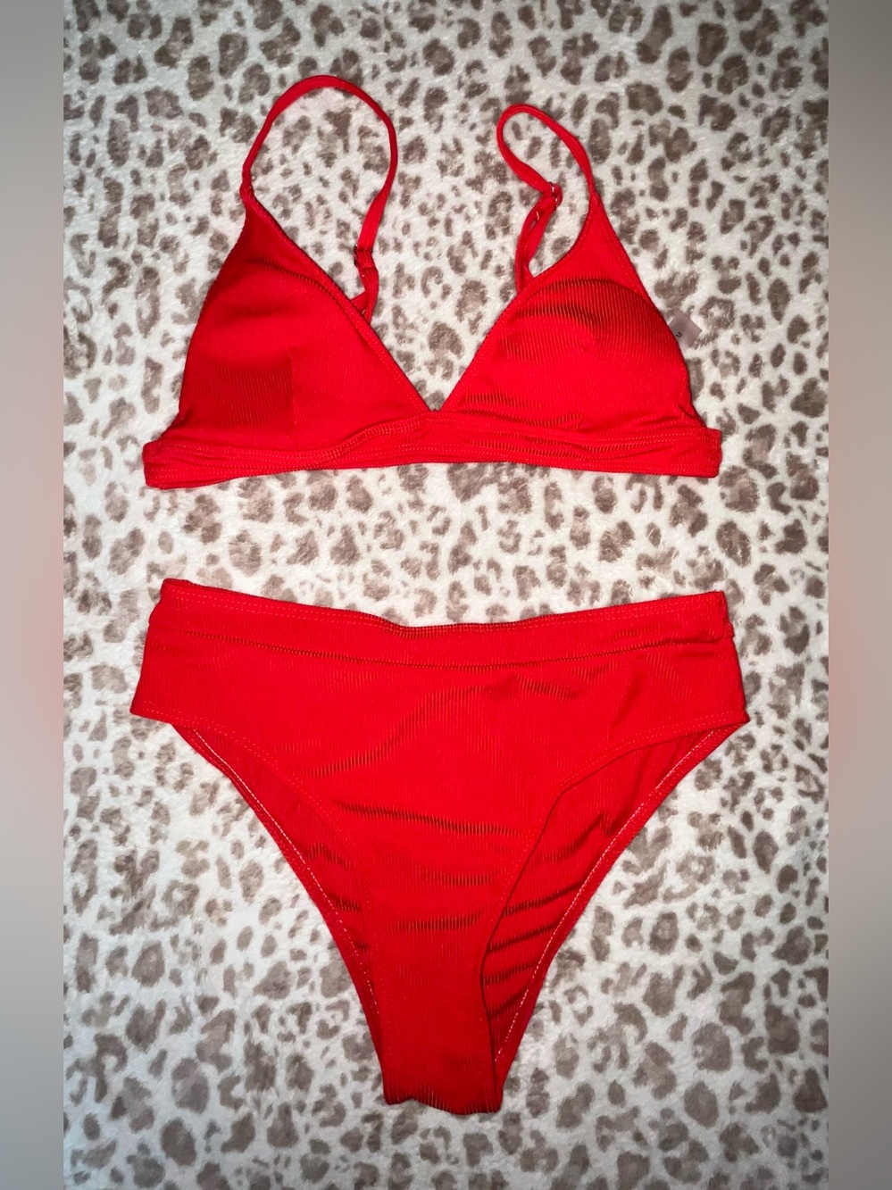 Red Ribbed Bikini Set